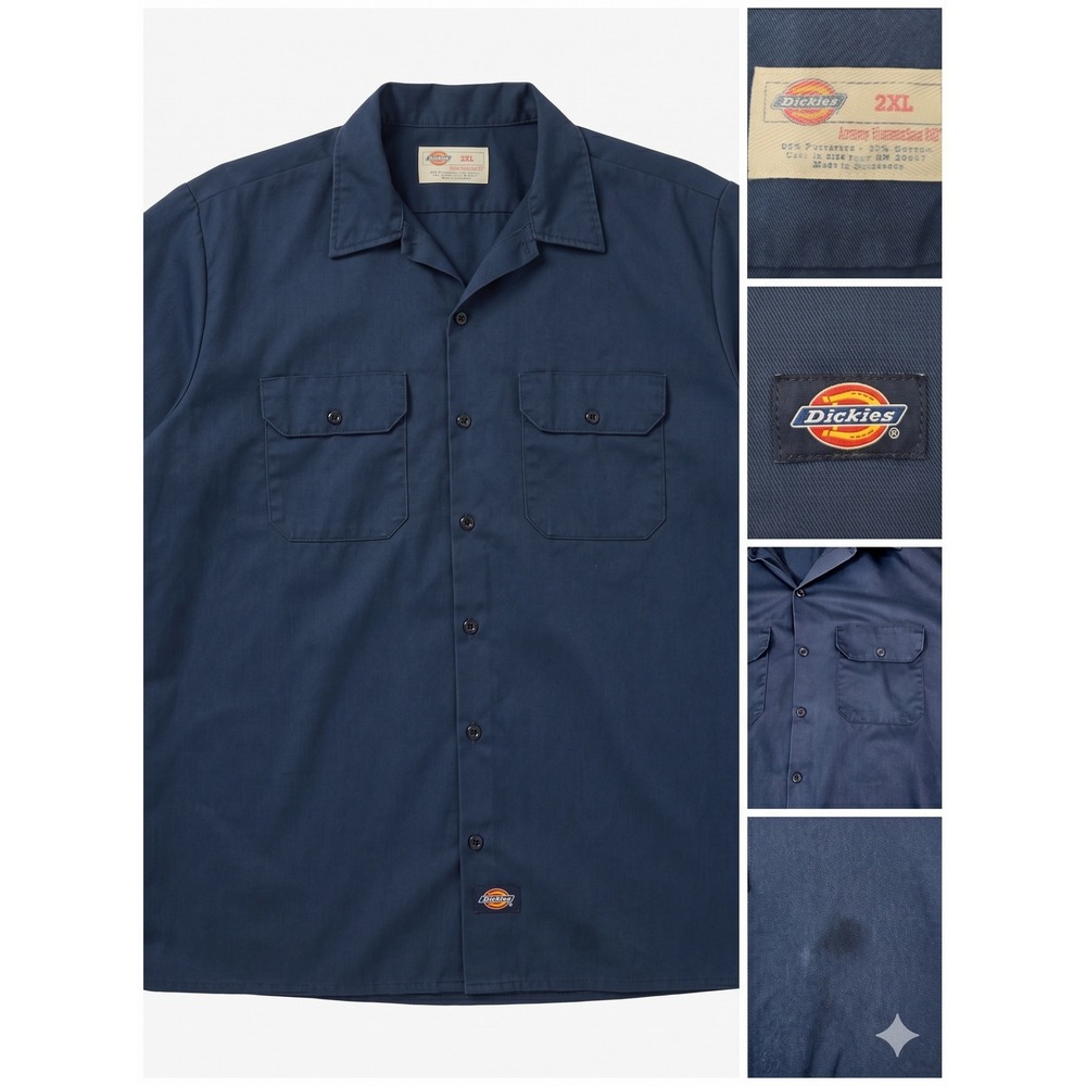 Dickies Work Shirt Mens‎ 2XL Navy Blue Short Sleeve Button Up Dual Pocket Twill